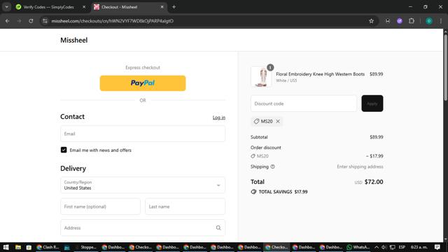 Missheel checkout page showing Missheel discount code box | Screenshot taken by SimplyCodes community member on Sep 2, 2025