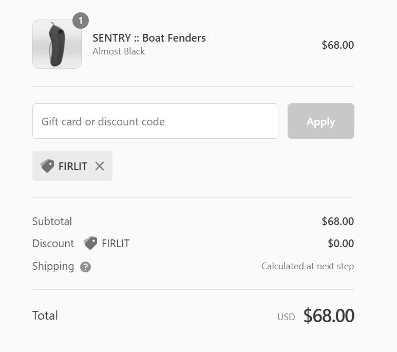 MISSION Boat Gear checkout page showing MISSION Boat Gear discount code box | Screenshot taken by SimplyCodes community member on Aug 4, 2021