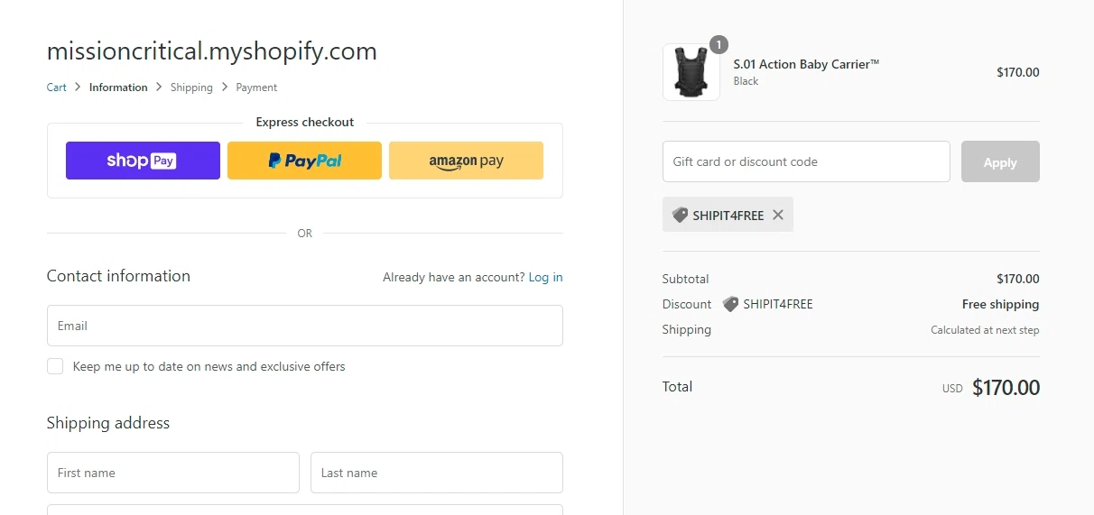 Mission Critical checkout page showing Mission Critical coupon code box | Screenshot taken by SimplyCodes community member on May 23, 2021