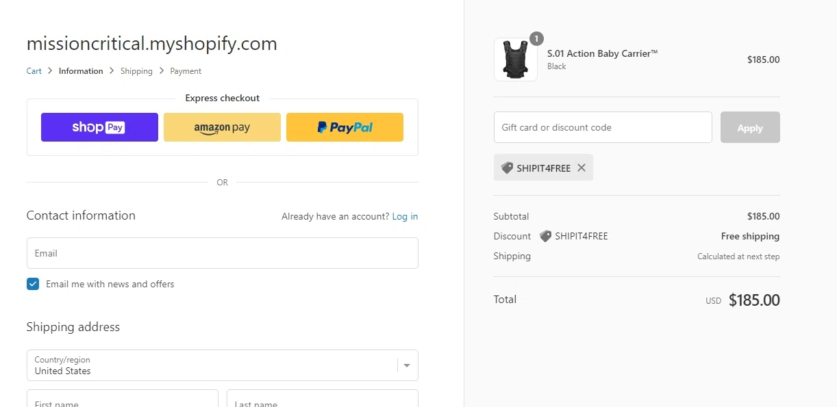 Mission Critical checkout page showing Mission Critical coupon code box | Screenshot taken by SimplyCodes community member on Oct 1, 2022