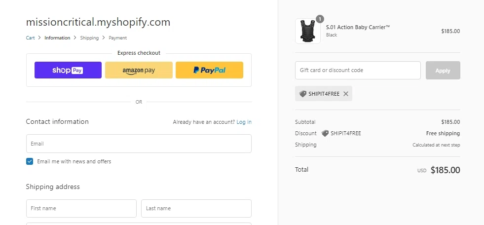 Mission Critical checkout page showing Mission Critical coupon code box | Screenshot taken by SimplyCodes community member on Mar 14, 2022