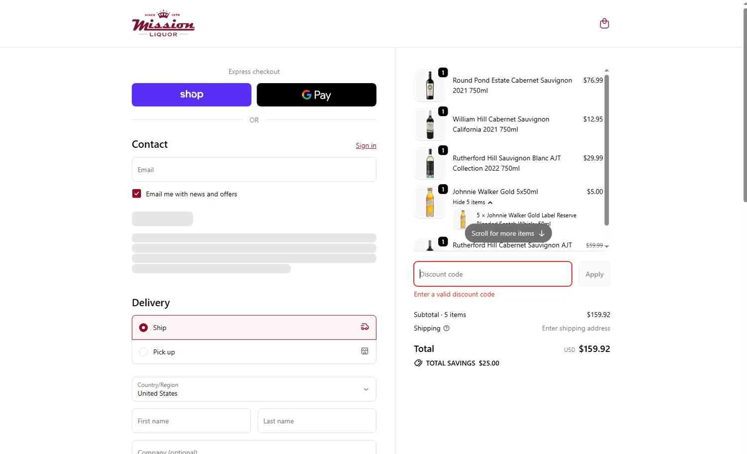 Mission Liquor discount code screenshot showing code RUTHERFORD applied at Mission Liquor checkout page. Uploaded by SimplyCodes community member Scarleth_2GGD on Dec 11, 2025