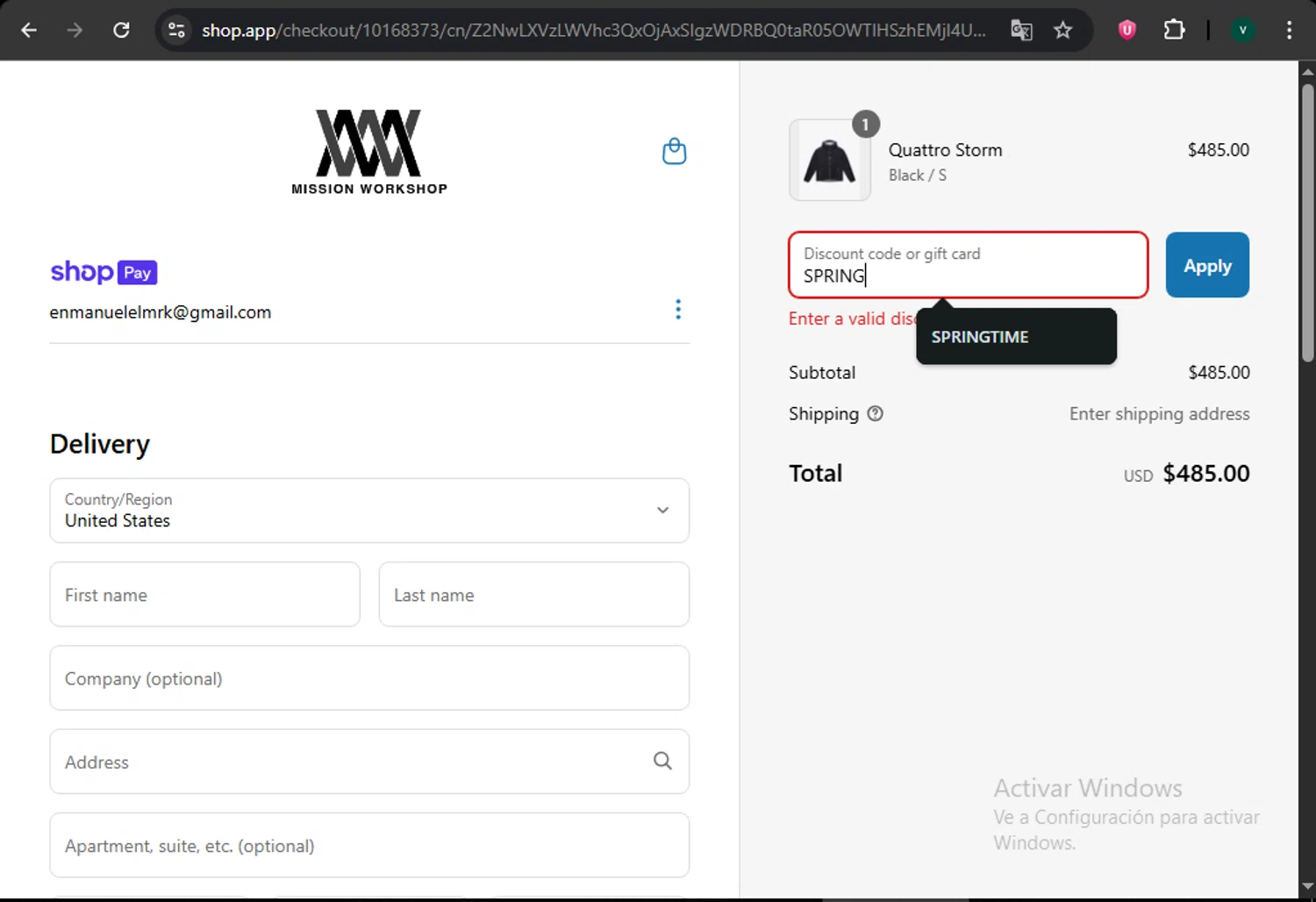 Mission Workshop promo code screenshot showing code SPRING applied at Mission Workshop checkout page. Uploaded by SimplyCodes community member MightyLynx459 on Jun 7, 2025