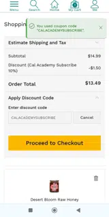 CALACADEMYSUBSCRIBE coupon verification screenshot