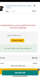 WelcomeBack-10 coupon verification screenshot