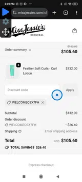 Miss Jessie's coupon verification screenshot