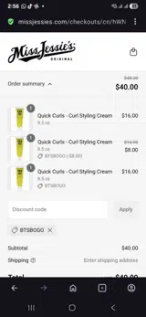 Miss Jessie's coupon verification screenshot
