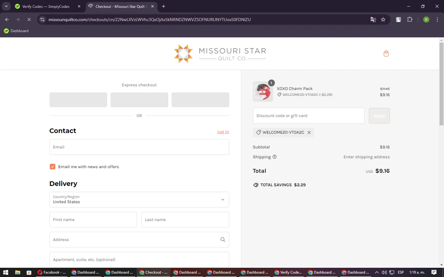 where to use Missouri Star Quilt Co promo code box