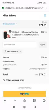 WELCOME10% coupon verification screenshot