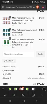 Missyjs coupon verification screenshot