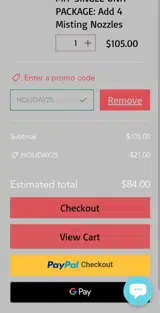 HOLIDAY25 coupon verification screenshot