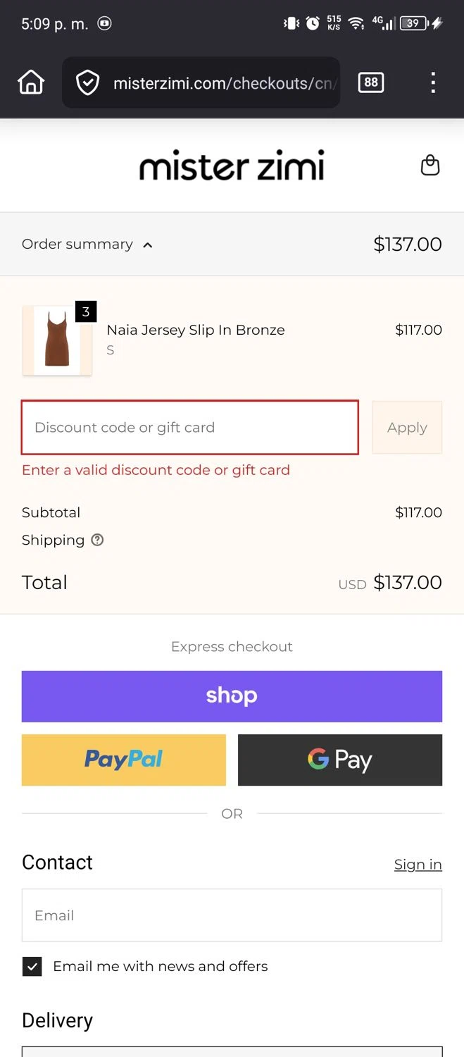 Mister Zimi promo code screenshot showing code ZIMICHRISTMAS applied at Mister Zimi checkout page. Uploaded by SimplyCodes community member Emil05111429 on Feb 17, 2026