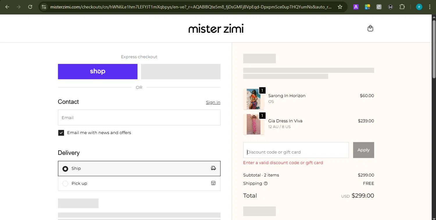 Mister Zimi promo code screenshot showing code ZIMICHIRSTMAS applied at Mister Zimi checkout page. Uploaded by SimplyCodes community member LOVECOUPON on Dec 12, 2025
