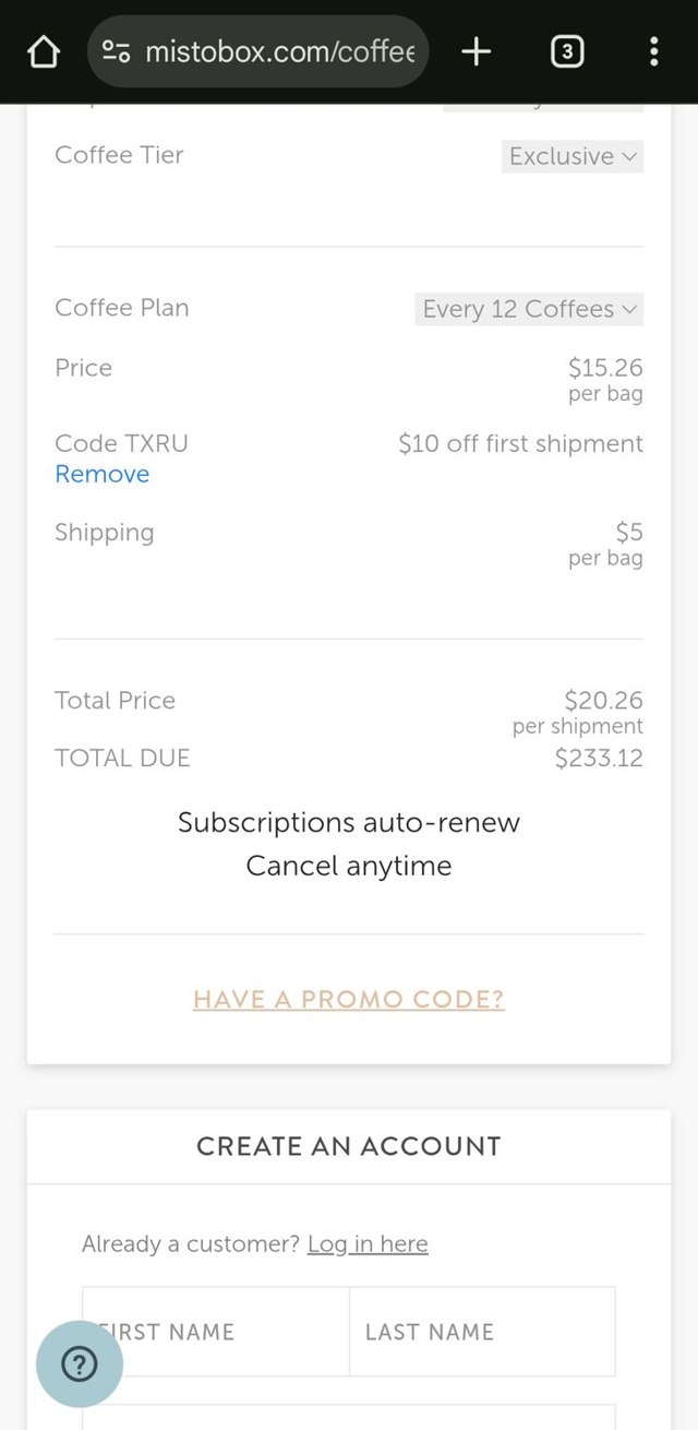 MistoBox checkout page showing MistoBox promo code box | Screenshot taken by SimplyCodes community member on Aug 3, 2025