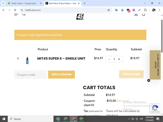 MIT45 checkout page showing MIT45 coupon code box | Screenshot taken by SimplyCodes community member on Jul 19, 2025