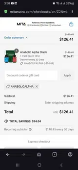 ANABOLICALPHA coupon verification screenshot