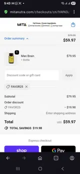 FAVOR25 coupon verification screenshot
