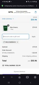 Welcomeback coupon verification screenshot