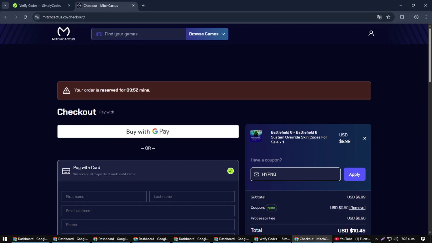 MitchCactus coupon code screenshot showing code HYPNO applied at MitchCactus checkout page. Uploaded by SimplyCodes community member SmartMaverick5327 on Jan 3, 2026