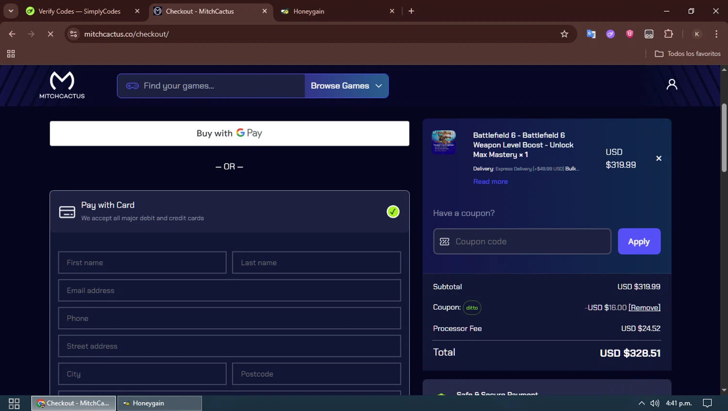 MitchCactus coupon code screenshot showing code DITTO applied at MitchCactus checkout page. Uploaded by SimplyCodes community member SavingsBoss991 on Nov 7, 2025