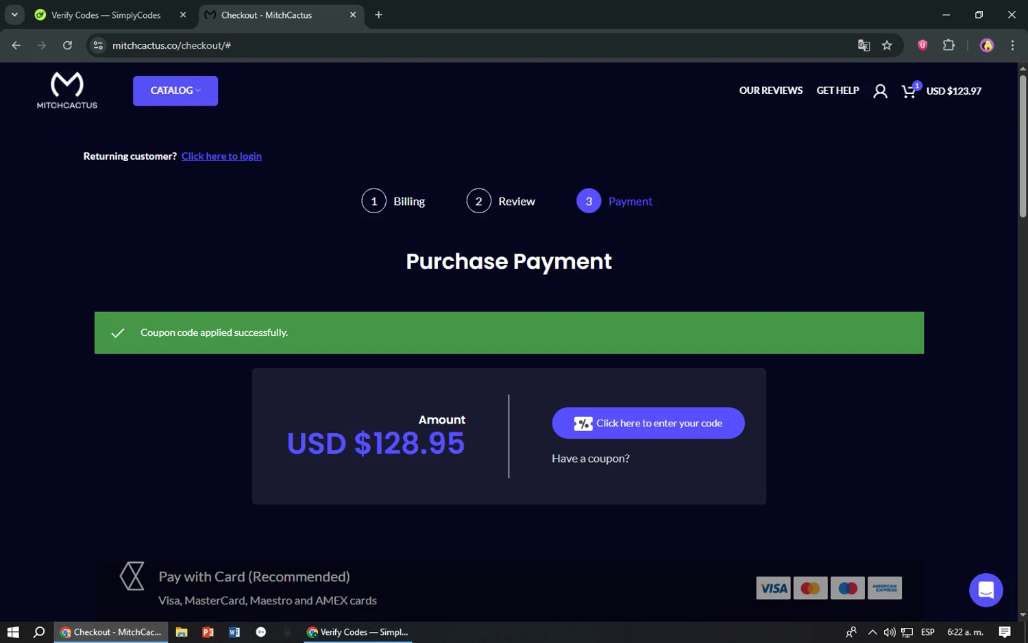 MitchCactus coupon code screenshot showing code NERD applied at MitchCactus checkout page. Uploaded by SimplyCodes community member TreasureShopper9156 on Aug 12, 2025