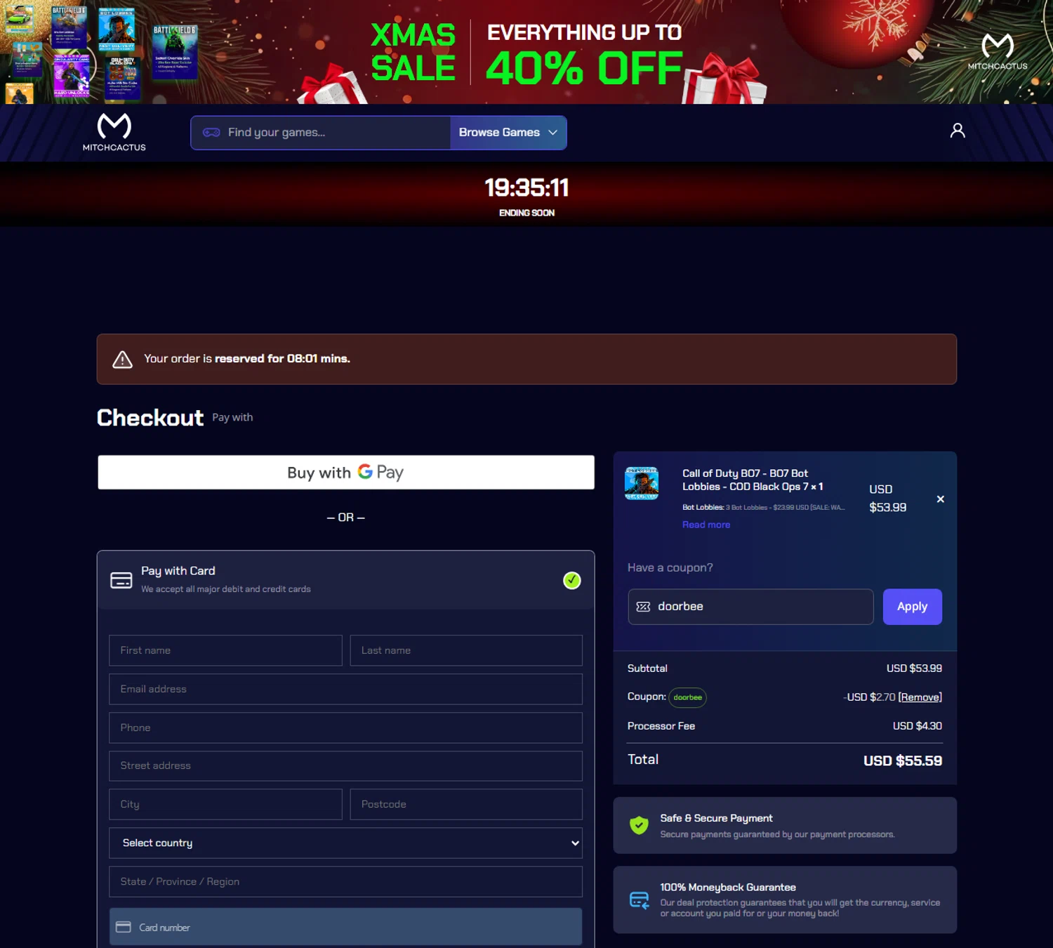 MitchCactus coupon code screenshot showing code doorbee applied at MitchCactus checkout page. Uploaded by SimplyCodes community member Myrulesmagazine23 on Dec 23, 2025
