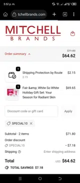 SPECIAL10 coupon verification screenshot