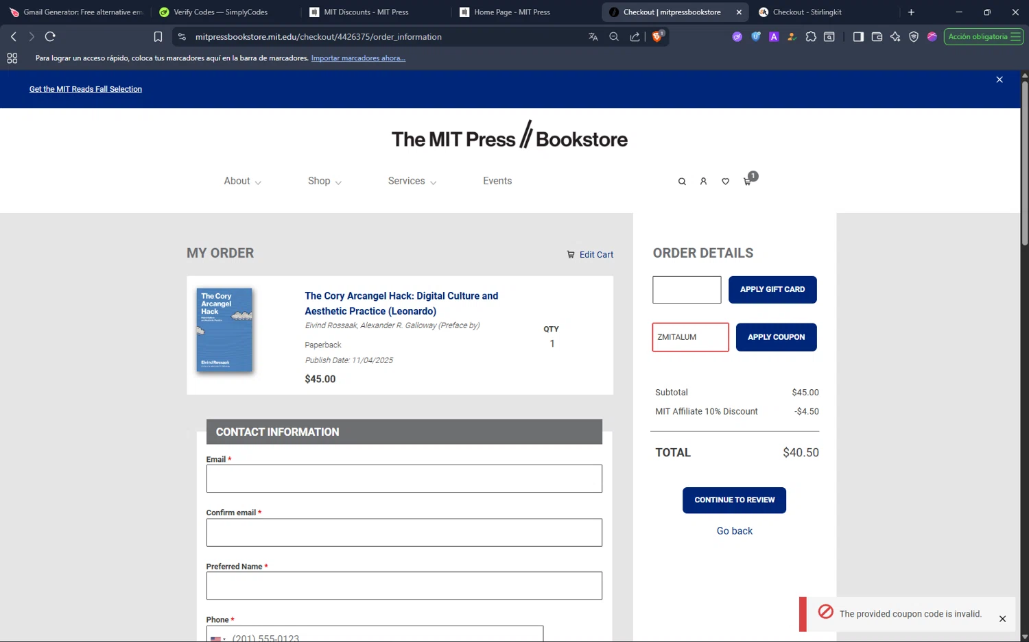 MIT Open Learning promo code screenshot showing code ZMITALUM applied at MIT Open Learning checkout page. Uploaded by SimplyCodes community member pina_skb on Nov 17, 2025