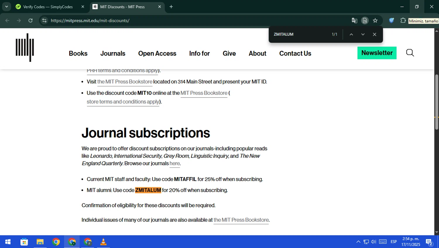 MIT Open Learning promo code screenshot showing code ZMITALUM applied at MIT Open Learning checkout page. Uploaded by SimplyCodes community member rodri1 on Nov 17, 2025