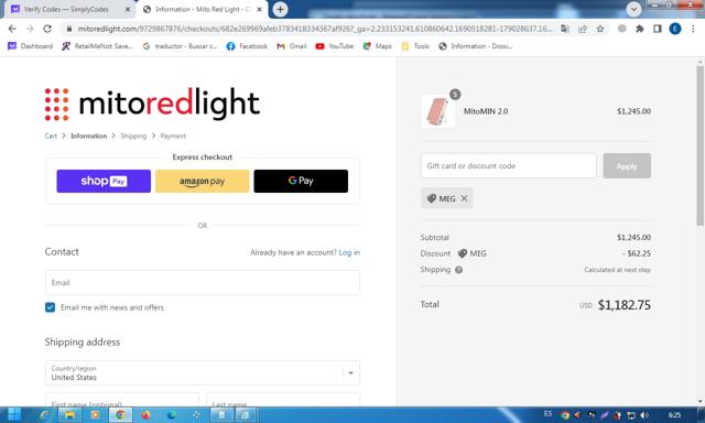 Mito Red Light checkout page showing Mito Red Light discount code box | Screenshot taken by SimplyCodes community member on Jul 28, 2023