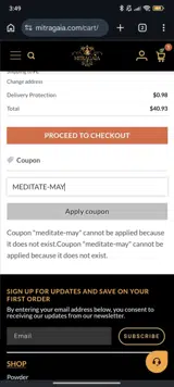 Mitra Gaia coupon verification screenshot