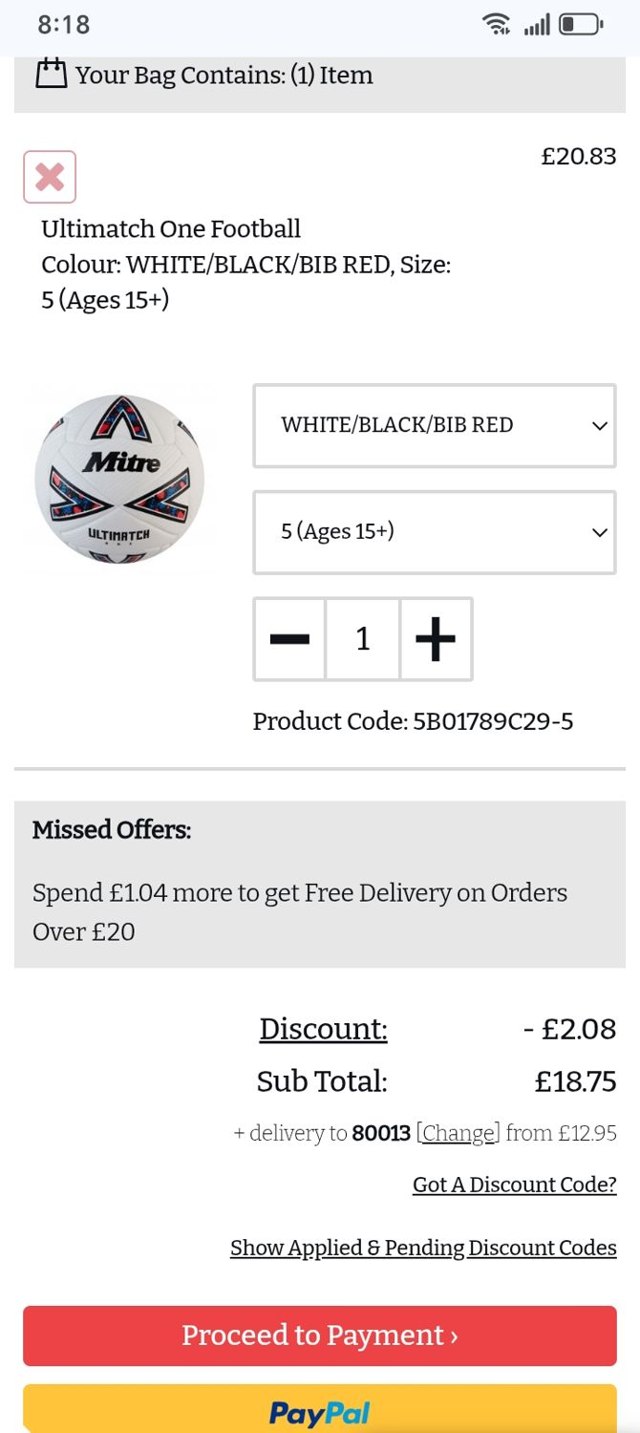 Mitre checkout page showing Mitre discount code box | Screenshot taken by SimplyCodes community member on Sep 1, 2025