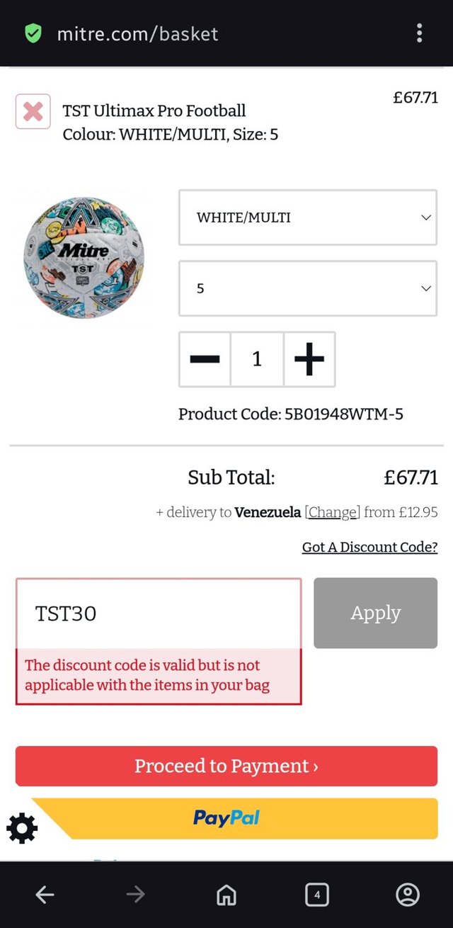 Mitre checkout page showing Mitre discount code box | Screenshot taken by SimplyCodes community member on Aug 28, 2025