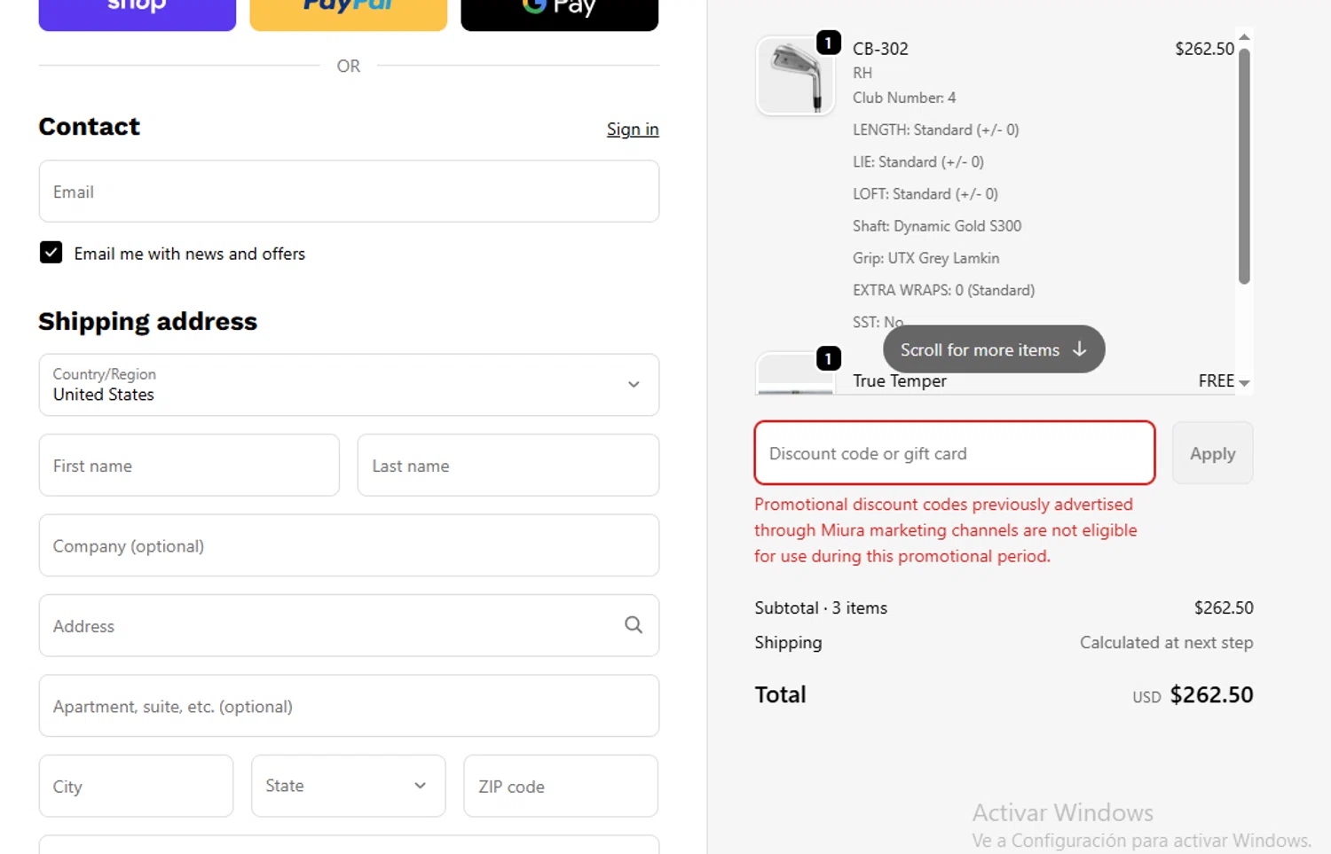 Miura Golf discount code screenshot showing code LEGACY10 applied at Miura Golf checkout page. Uploaded by SimplyCodes community member Sheele_Icon on Nov 27, 2025