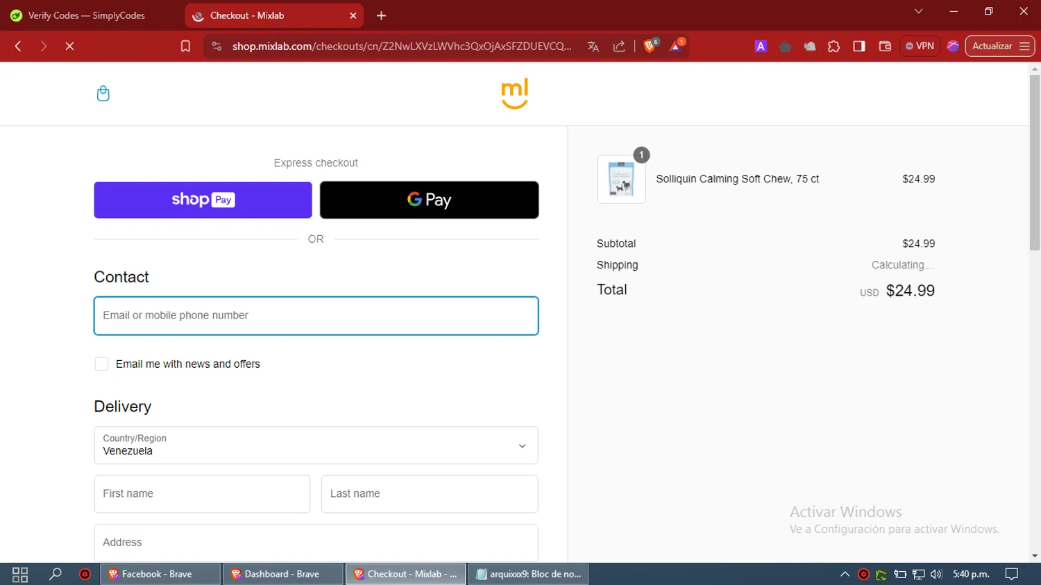 Mixlab checkout page showing Mixlab discount code box | Screenshot taken by SimplyCodes community member on Apr 13, 2024