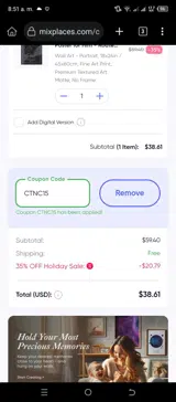 CTNC15 coupon verification screenshot