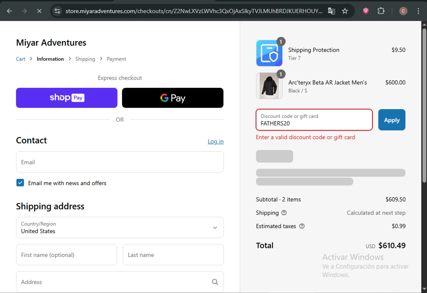 Miyar Adventures discount code screenshot showing code FATHERS20 applied at Miyar Adventures checkout page. Uploaded by SimplyCodes community member SwiftCaptain4127 on Jun 18, 2025