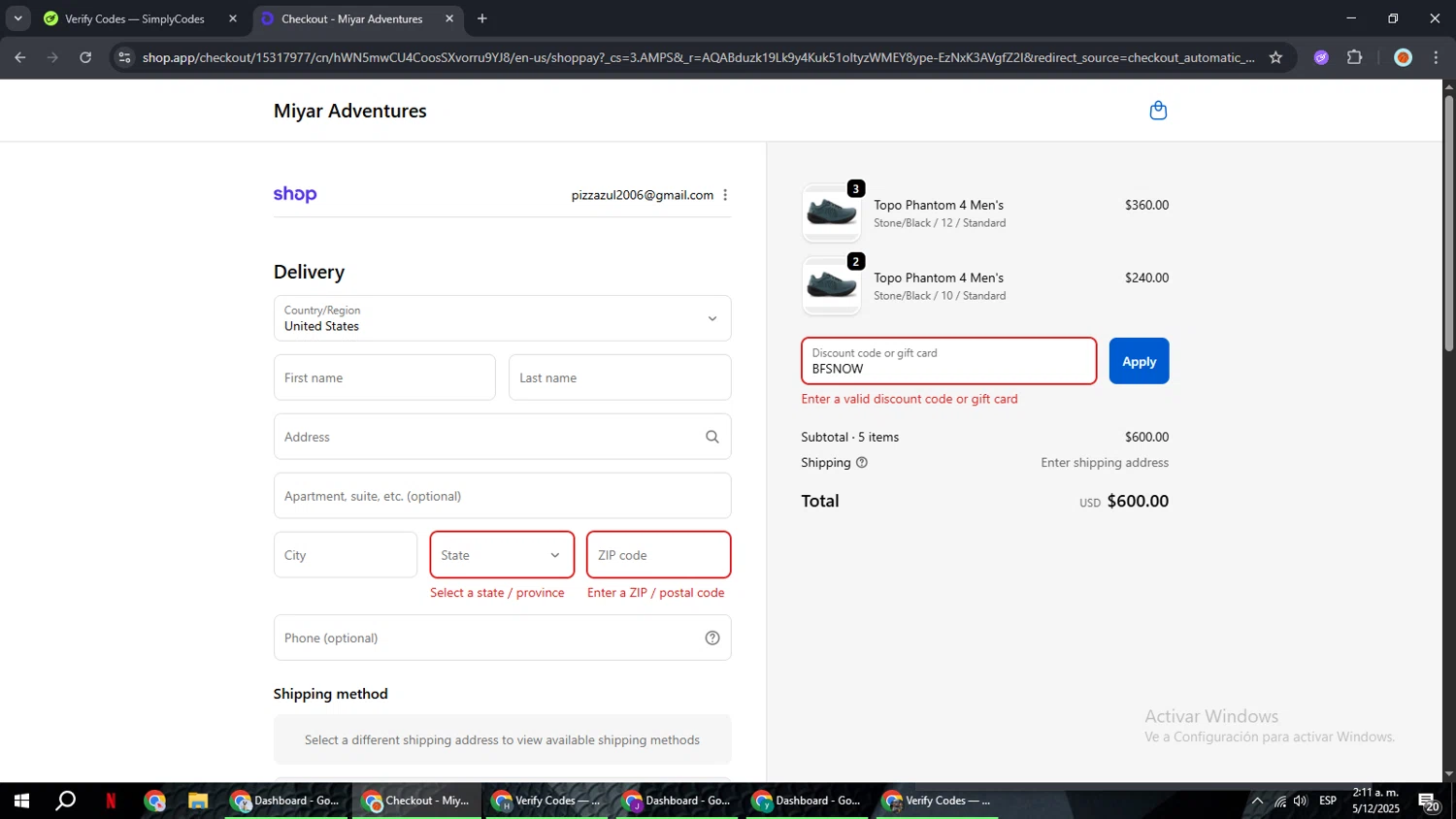 Miyar Adventures discount code screenshot showing code BFSNOW applied at Miyar Adventures checkout page. Uploaded by SimplyCodes community member BonusCaptain9927 on Dec 5, 2025