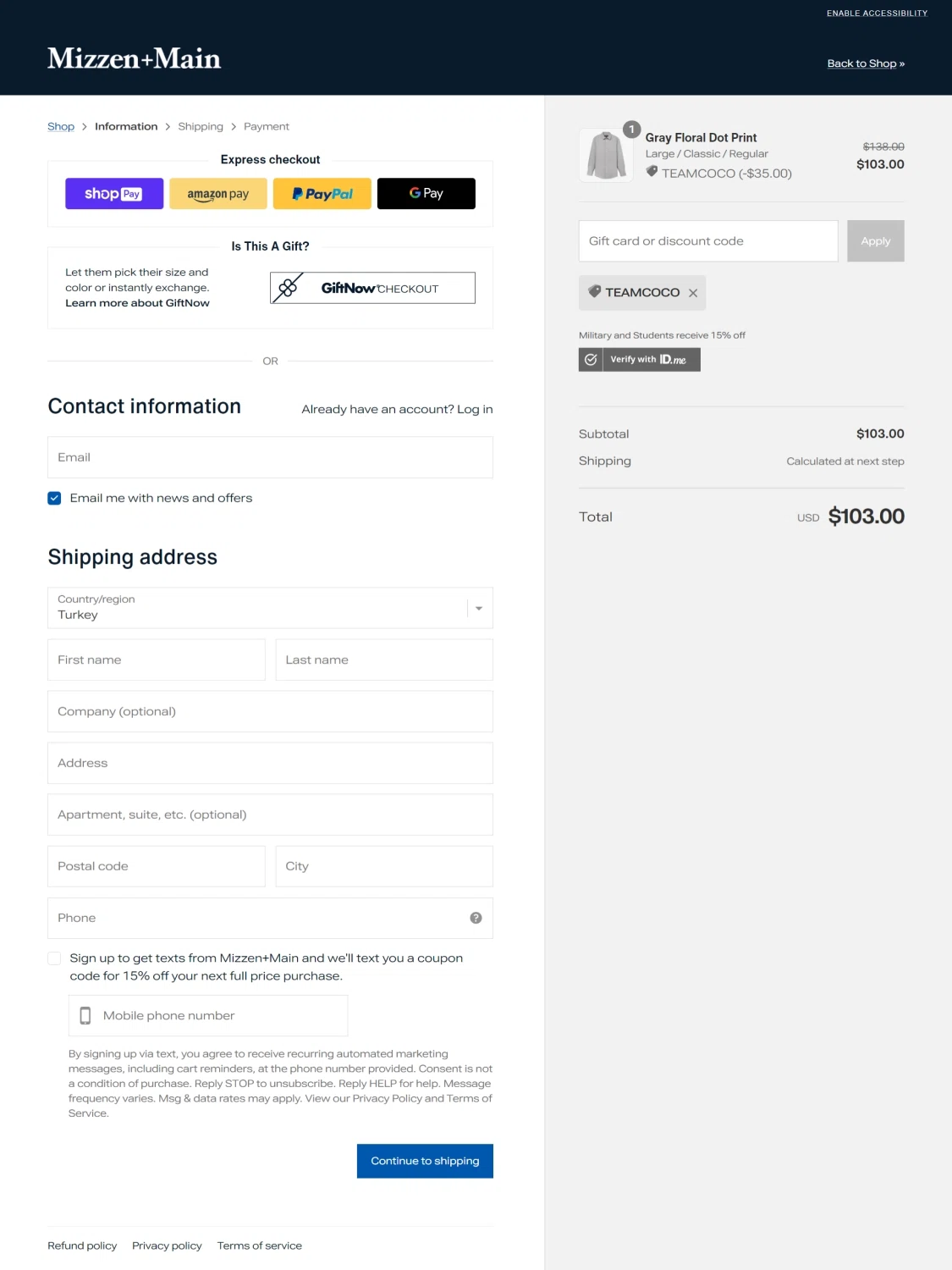 where to use Mizzen and Main promo code box