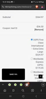 MK Machining coupon verification screenshot