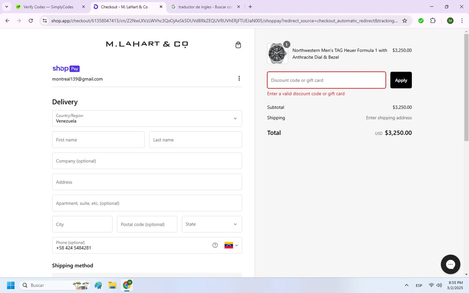 M.LaHart promo code screenshot showing code GRAD50 applied at M.LaHart checkout page. Uploaded by SimplyCodes community member VoucherKnight5481 on Mar 3, 2025