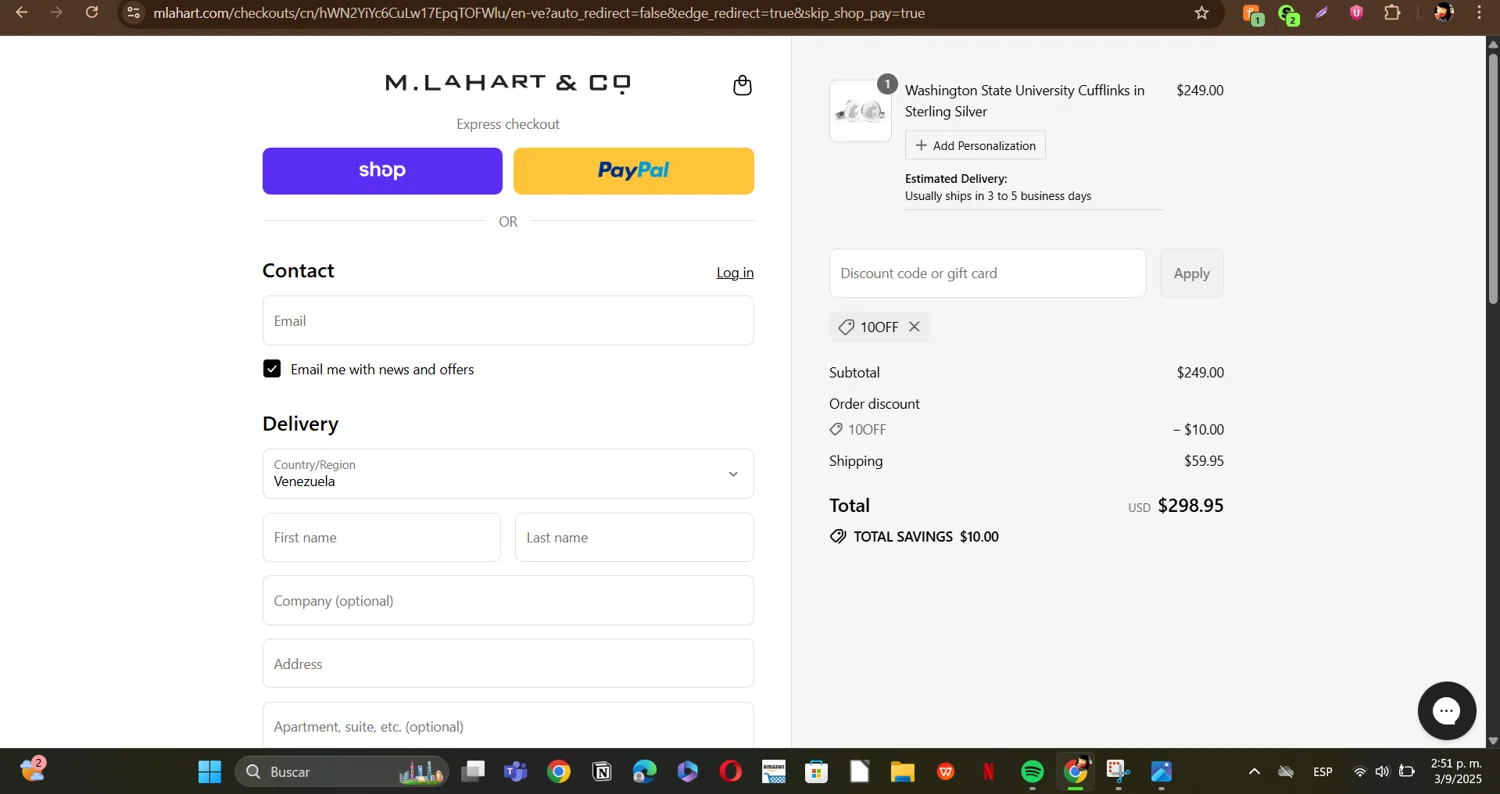 M.LaHart promo code screenshot showing code 10OFF applied at M.LaHart checkout page. Uploaded by SimplyCodes community member ERI0810 on Sep 3, 2025