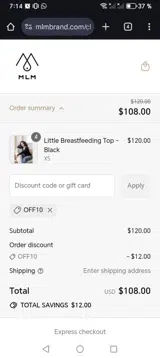 Off10 coupon verification screenshot