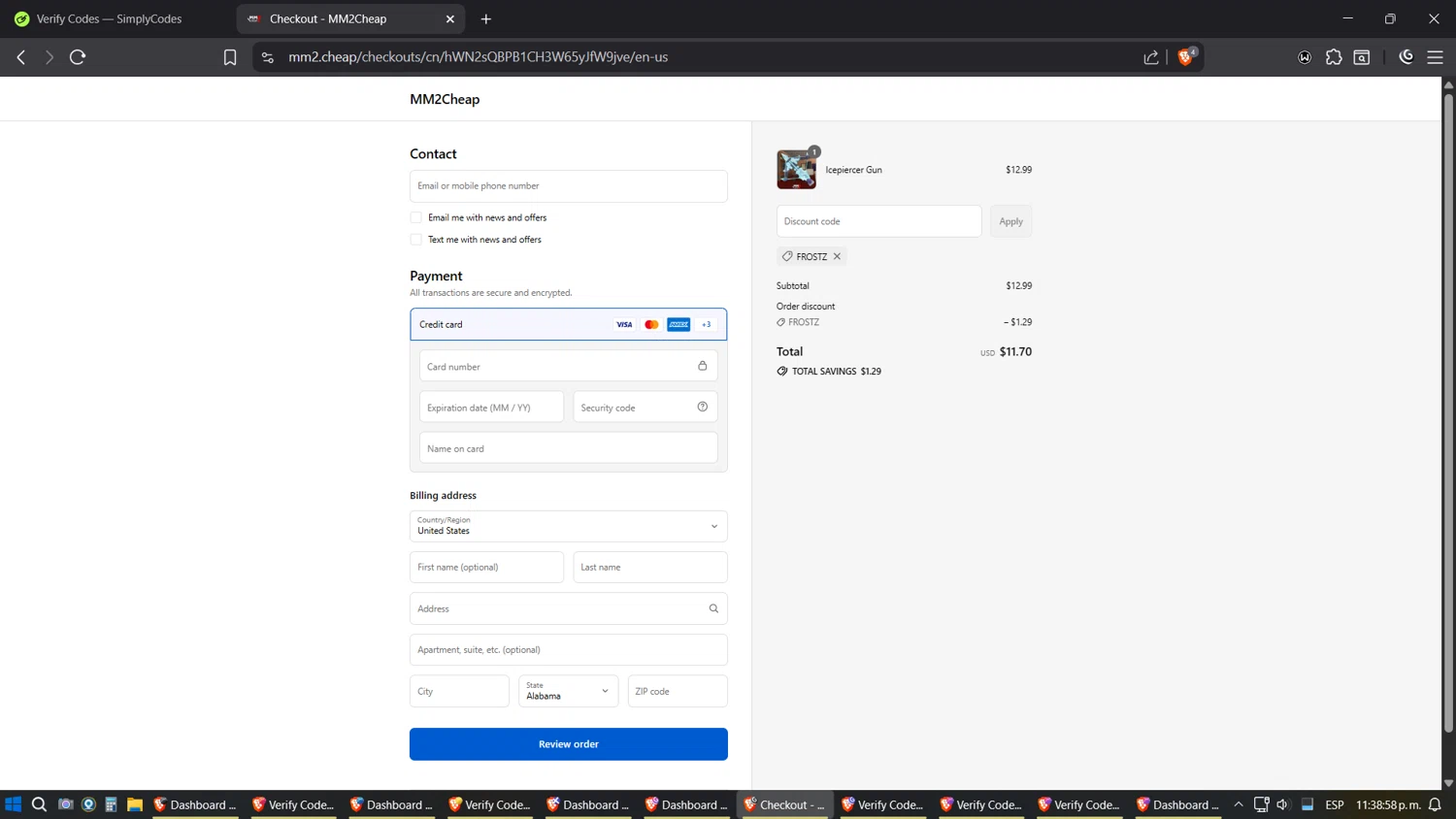 MM2Cheap promo code screenshot showing code FROSTZ applied at MM2Cheap checkout page. Uploaded by SimplyCodes community member Shizuku on Sep 12, 2025