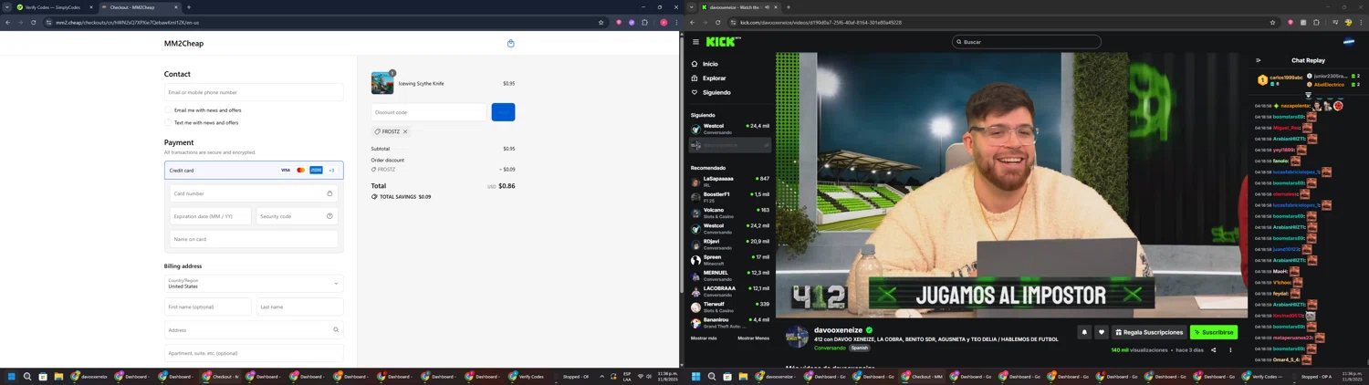 MM2Cheap promo code screenshot showing code FROSTZ applied at MM2Cheap checkout page. Uploaded by SimplyCodes community member TreasureWarden457 on Sep 12, 2025