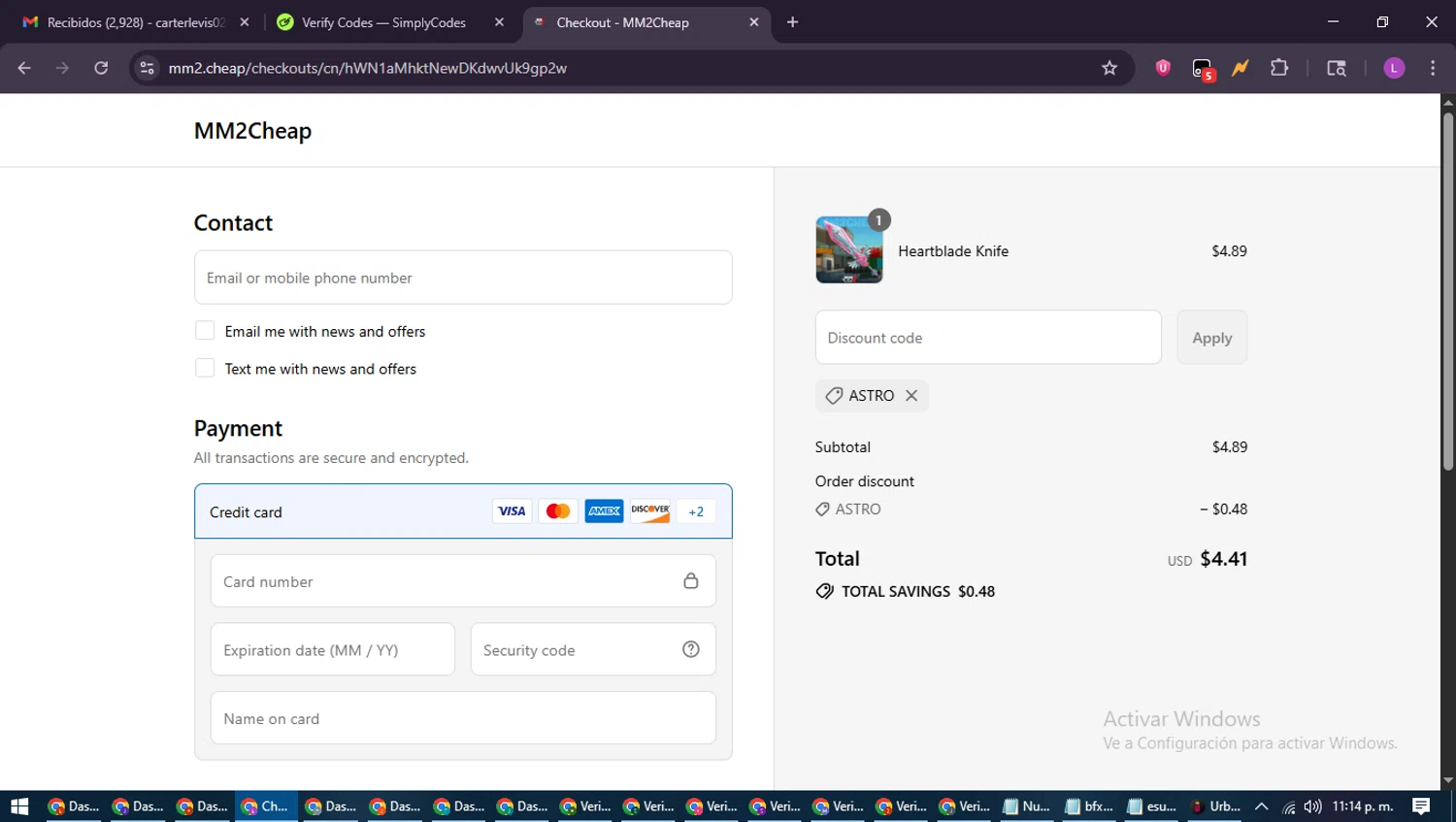 MM2Cheap promo code screenshot showing code ASTRO applied at MM2Cheap checkout page. Uploaded by SimplyCodes community member RewardScout5160 on Aug 9, 2025