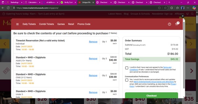 Madame Tussauds Las Vegas checkout page showing Madame Tussauds Las Vegas promo code box | Screenshot taken by SimplyCodes community member on Jul 23, 2025