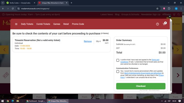 Madame Tussauds Las Vegas checkout page showing Madame Tussauds Las Vegas promo code box | Screenshot taken by SimplyCodes community member on Aug 12, 2025