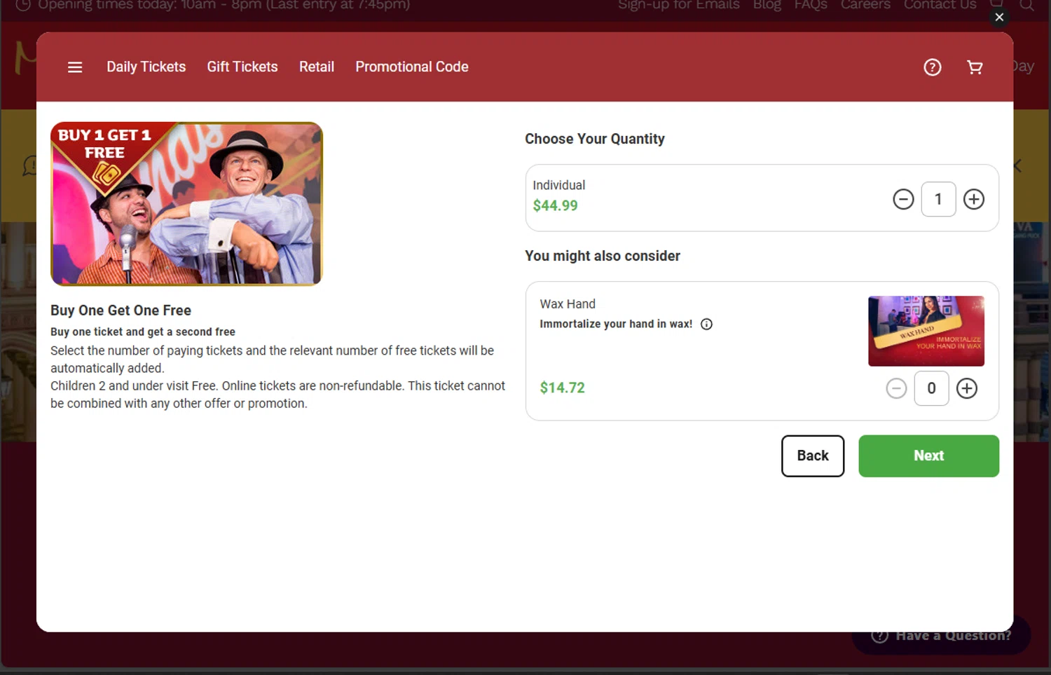 Madame Tussauds Las Vegas promo code screenshot showing code 259908 applied at Madame Tussauds Las Vegas checkout page. Uploaded by SimplyCodes community member SwiftMaven1125 on Sep 11, 2025