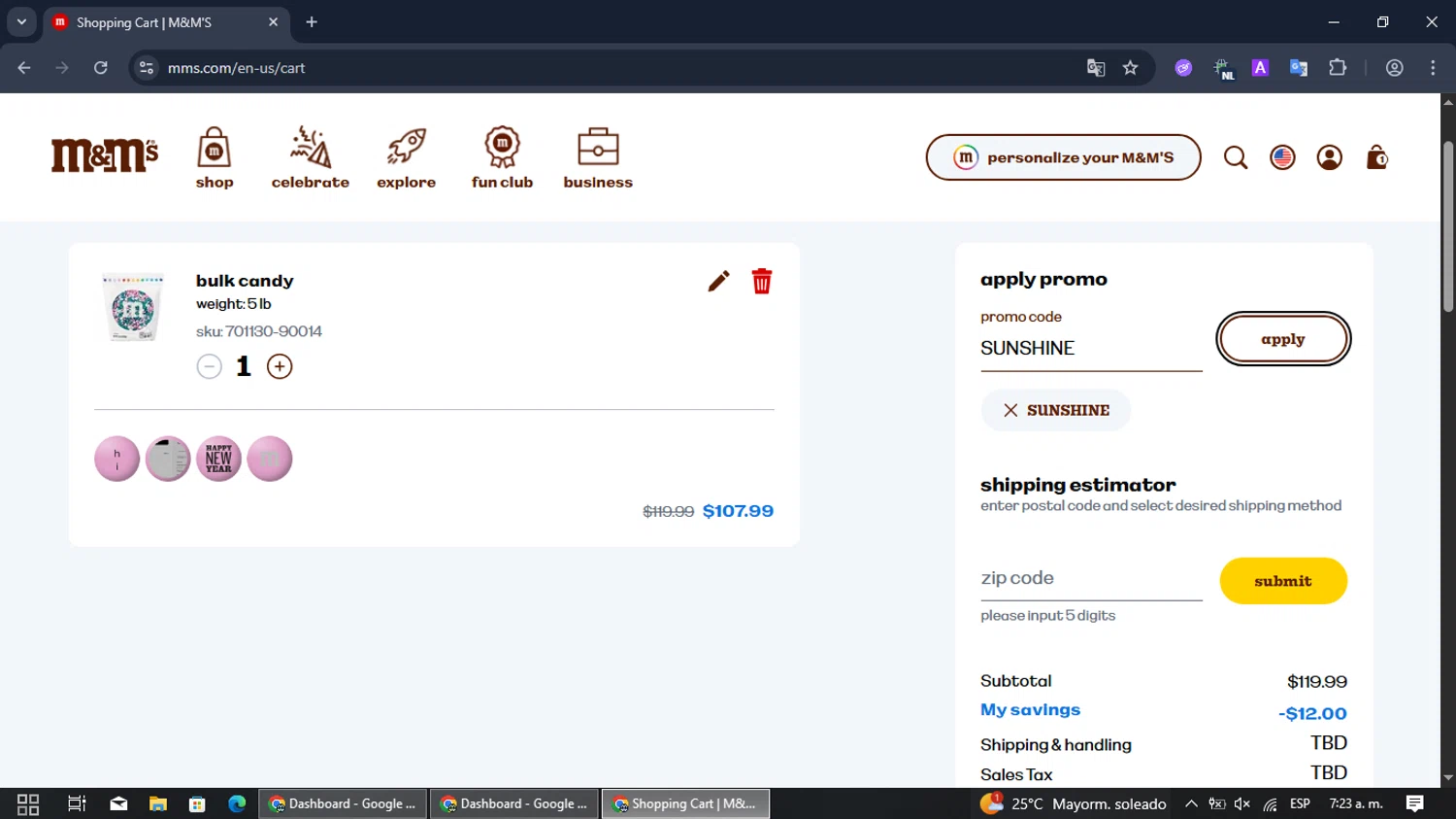 M&M's checkout page showing M&M's promo code box | Screenshot taken by SimplyCodes community member on Jan 9, 2026